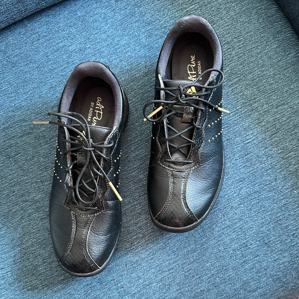 Adidas golf shoes, women's Black and Gold.